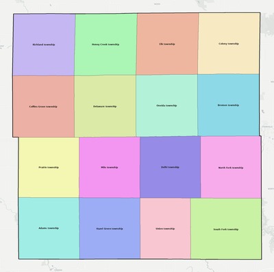 Delaware County IA townships and subdivisions map