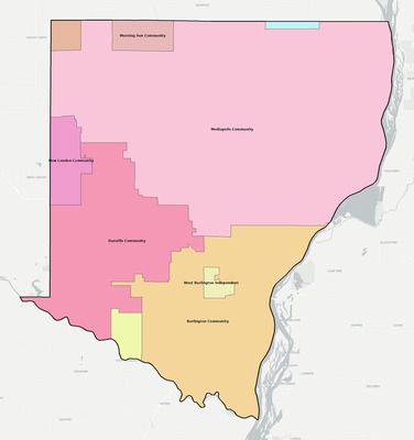 Des Moines County IA school district boundaries map
