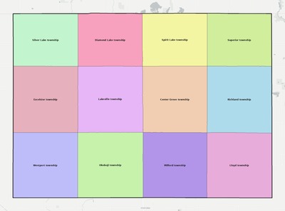 Dickinson County IA townships and subdivisions map