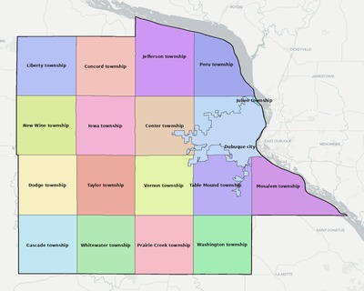 Dubuque County IA townships and subdivisions map