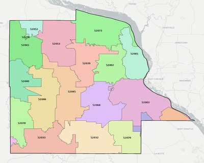 Dubuque County IA ZIP code boundaries map