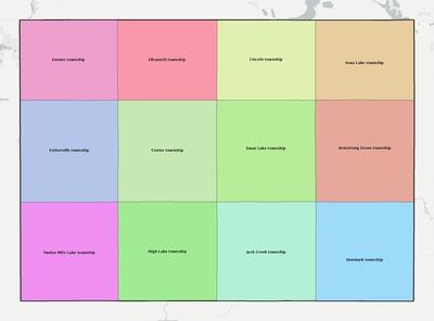 Emmet County IA townships and subdivisions map