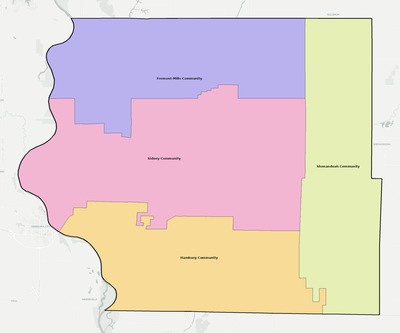 Fremont County IA school district boundaries map