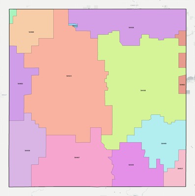 Hancock County IA ZIP code boundaries map