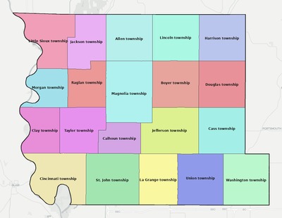 Harrison County IA townships and subdivisions map
