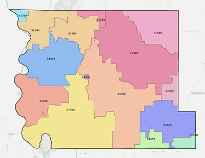 Harrison County IA ZIP code boundaries map