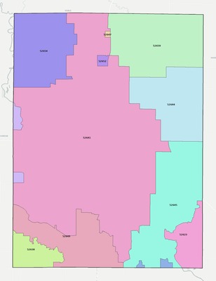 Henry County IA ZIP code boundaries map