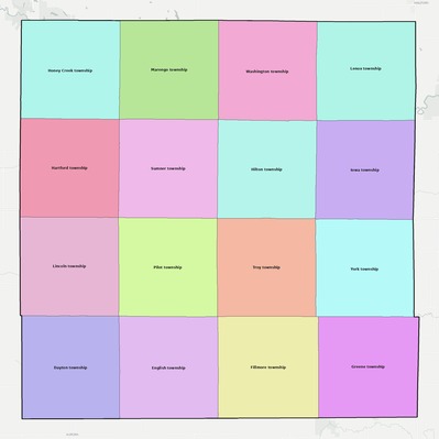 Iowa County IA townships and subdivisions map