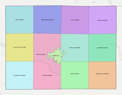 Jefferson County IA townships and subdivisions map