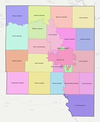 Johnson County IA townships and subdivisions map