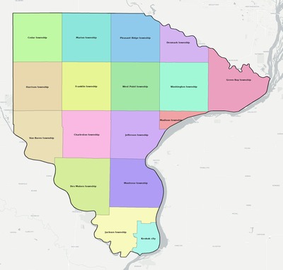 Lee County IA townships and subdivisions map