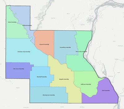 Louisa County IA townships and subdivisions map