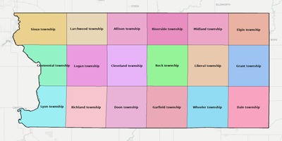 Lyon County IA townships and subdivisions map