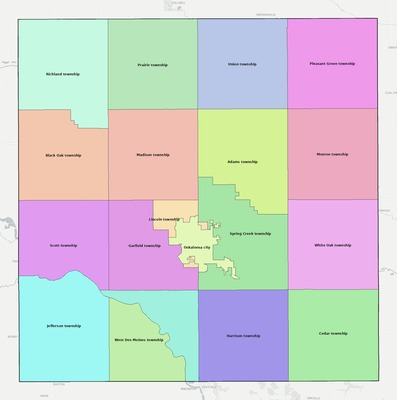 Mahaska County IA townships and subdivisions map