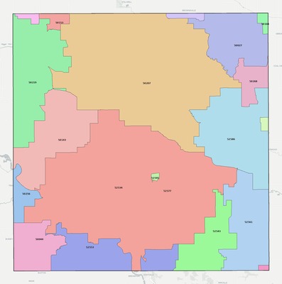 Mahaska County IA ZIP code boundaries map