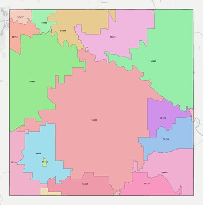 Marion County IA ZIP code boundaries map