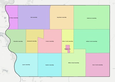 Mills County IA townships and subdivisions map