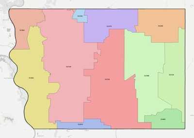 Mills County IA ZIP code boundaries map