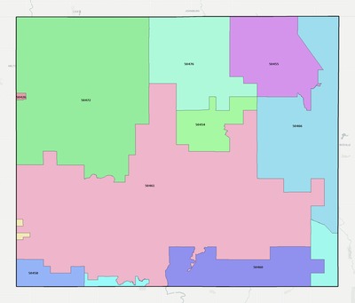 Mitchell County IA ZIP code boundaries map