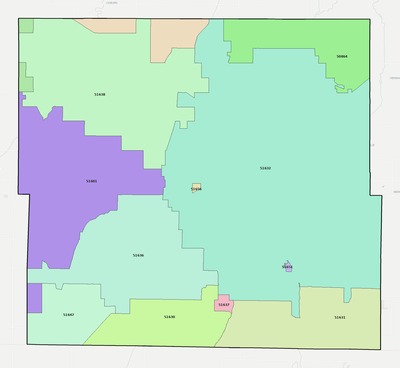 Page County IA ZIP code boundaries map