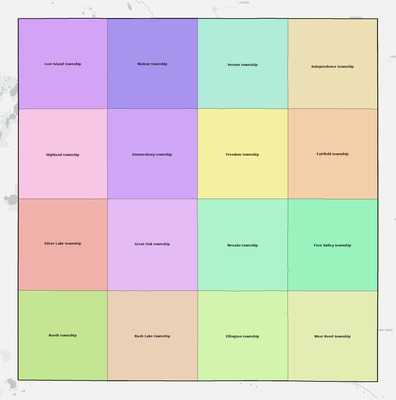 Palo Alto County IA townships and subdivisions map