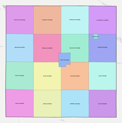 Pocahontas County IA townships and subdivisions map