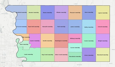 Pottawattamie County IA townships and subdivisions map