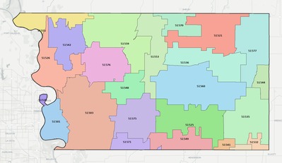 Pottawattamie County IA ZIP code boundaries map