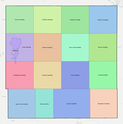 Poweshiek County IA townships and subdivisions map