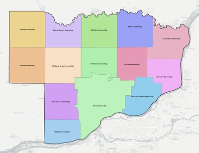 Scott County IA townships and subdivisions map