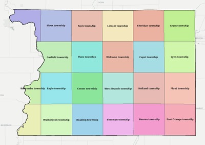 Sioux County IA townships and subdivisions map