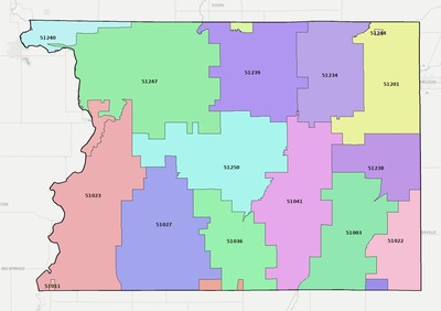 Sioux County IA ZIP code boundaries map