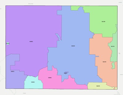 Union County IA ZIP code boundaries map