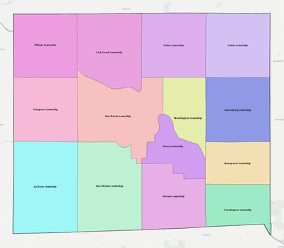 Van Buren County IA townships and subdivisions map