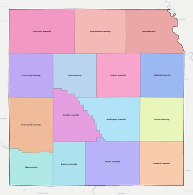Washington County IA townships and subdivisions map