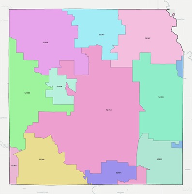 Washington County IA ZIP code boundaries map