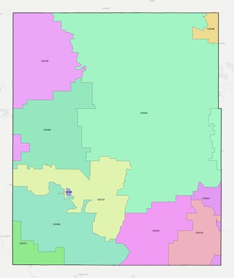 Winneshiek County IA ZIP code boundaries map