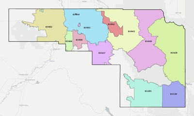 Bonneville County ID ZIP code boundaries map
