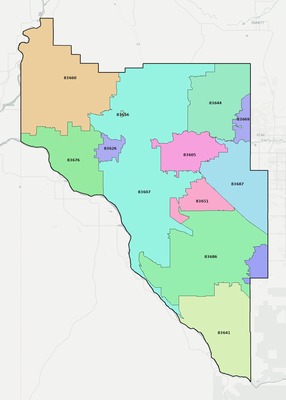 Canyon County ID ZIP code boundaries map