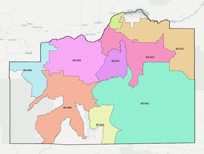 Cassia County ID ZIP code boundaries map