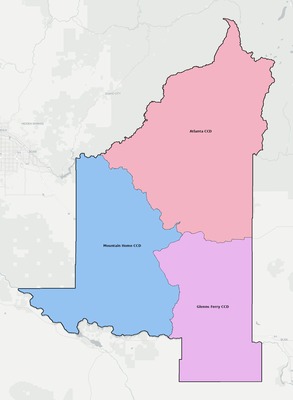 Elmore County ID townships and subdivisions map