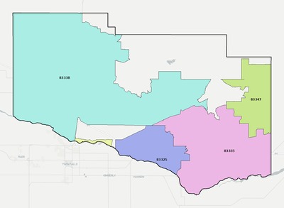 Jerome County ID ZIP code boundaries map