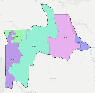 Lewis County ID ZIP code boundaries map