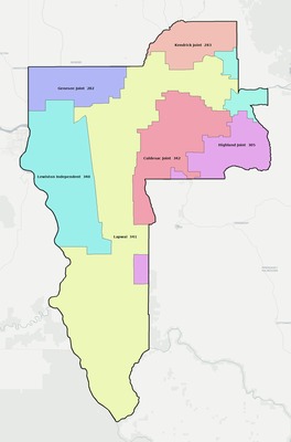 Nez Perce County ID school district boundaries map
