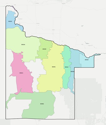 Twin Falls County ID ZIP code boundaries map