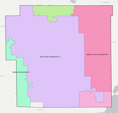 Bond County IL school district boundaries map