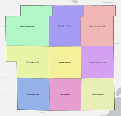 Bond County IL townships and subdivisions map