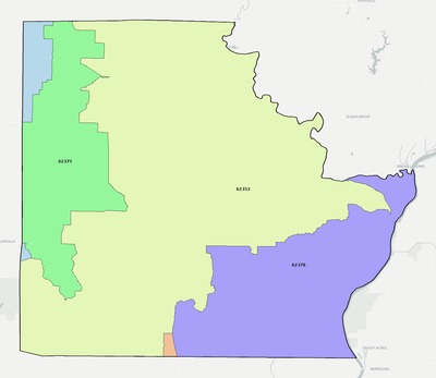 Brown County IL ZIP code boundaries map