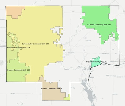 Bureau County IL school district boundaries map