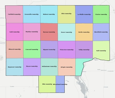 Bureau County IL townships and subdivisions map